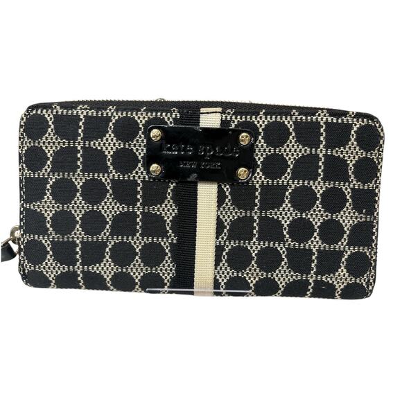 Kate Spade Neda Signature Canvas Black/White Street Noel Zip Around Wallet - Picture 1 of 6